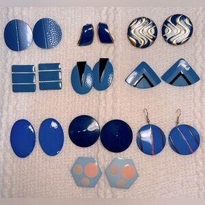 Lot of 10 pairs of Vintage Blue Pierced Earrings